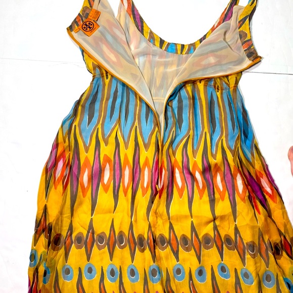 Tory Burch 100% Silk Multi-Colored Artsy Print Midi Woman’s Dress Size 8 - Picture 5 of 14